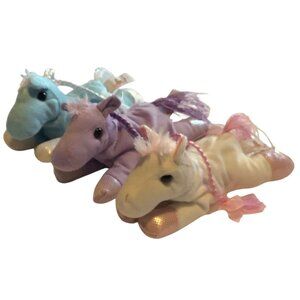 Set Of 3 Unipak Plush‎ Unicorns Metallic Hooves 7” Lying Down Braids